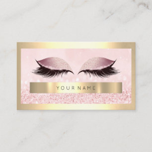 Champaign Gold Frame Metal GlitterPink Rose Makeup Business Card