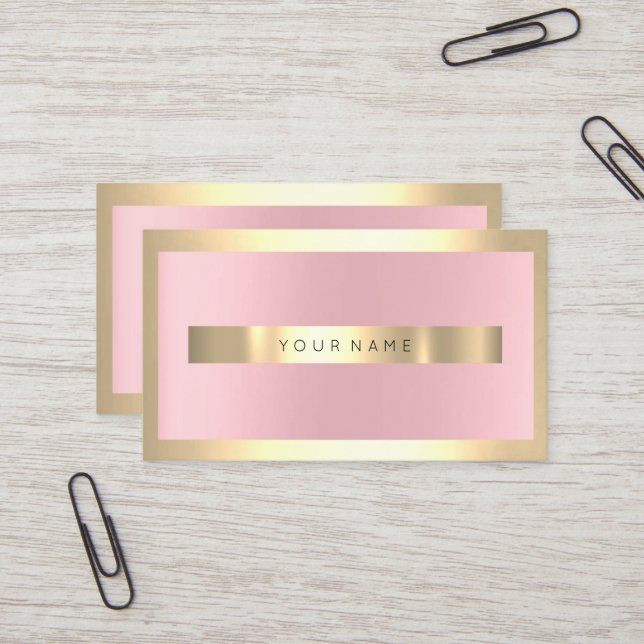 Champaign Gold Frame Metallic Sparkly Pink Blush Business Card (Front/Back In Situ)