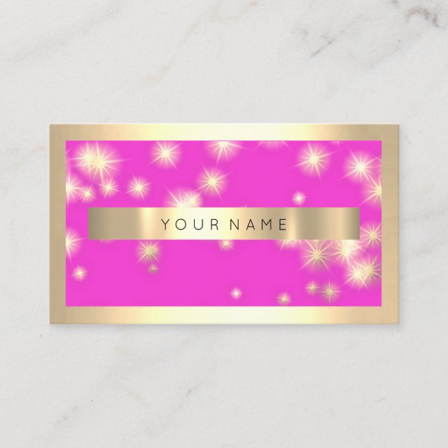 Champaign Gold Frame Pink Fuchsia Gold Stars  Business Card (Front)
