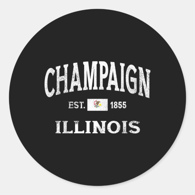 Champaign Illinois Il State Throwback Athletic Classic Round Sticker (Front)
