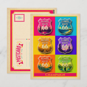 Champaign Postcard Illinois Route 66 Vintage