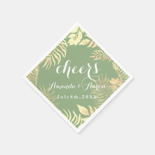 Champaigne Faux Gold Leafs Mint White Cheers Napkin