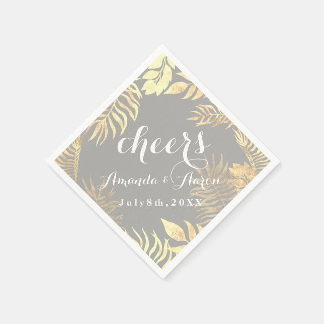 Champaigne Faux Gold Leafs White Floral Cheers Napkin (Corner)