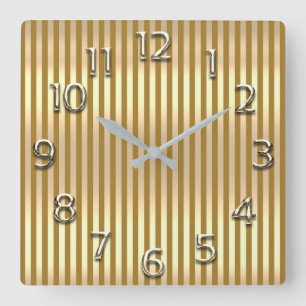 Champaigne Gold Arabic Number Grey Mustard Stripes Square Wall Clock