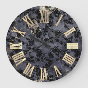 Champaigne Gold Black Floral Vintage Roman Numbers Large Clock
