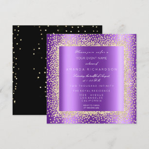 Champaigne Gold Glitter Black Confetti Purple Plum Invitation