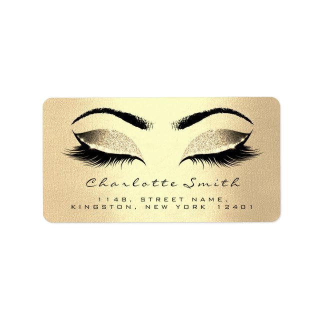 Champaigne Gold Makeup Lashes Return Adress RSVP Label (Front)