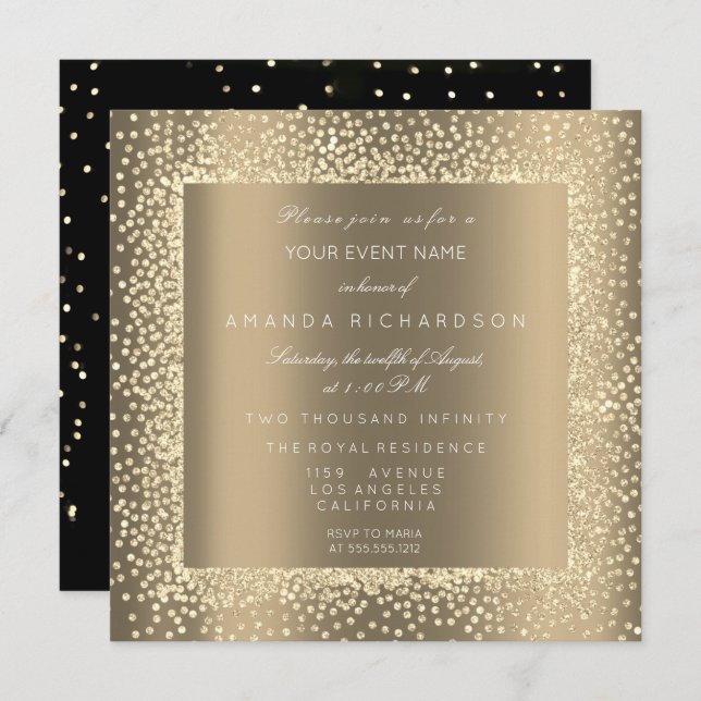 Champaigne Sepia Gold Glitter Confetti Formal VIP Invitation (Front/Back)