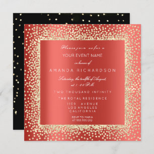 Champaigne Sepia Gold Glitter Confetti Red Ruby Invitation