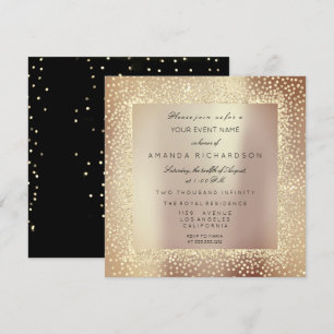 Champaigne Sepia Gold Glitter Confetti Rose Glam Invitation