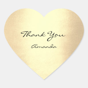 Champiagne Gold Beauty Name Bridal Heart Thank You Sticker