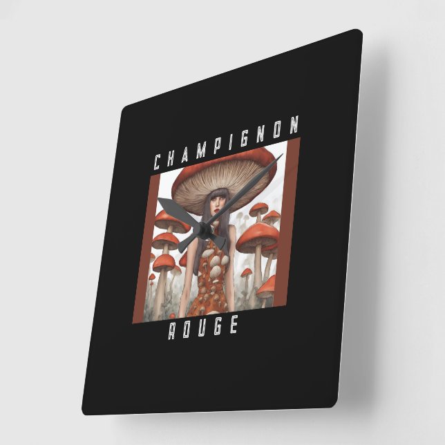 Champignon Rouge Square Wall Clock (Angle)