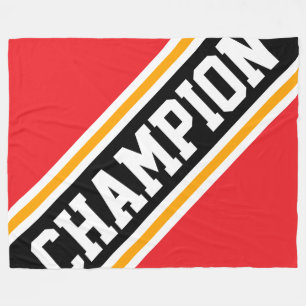 CHAMPION Athletic Bright Red Black Racing Stripes Fleece Blanket