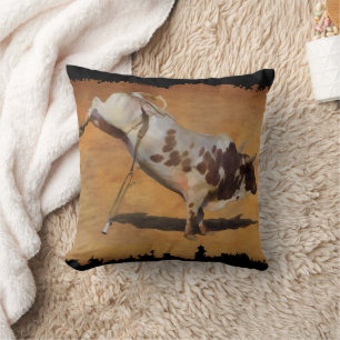 Champion Bucking Rodeo Bull on faux Parchment Cushion