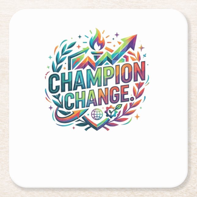 Champion Change T-Shirt Square Paper Coaster (Front)
