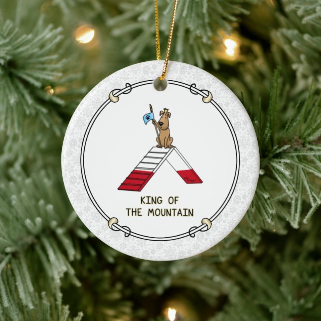 Champion king of the mountain dog agility funny ceramic ornament (Tree)