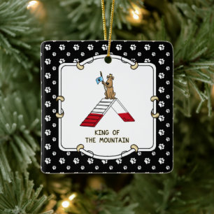 Champion king of the mountain dog agility funny ceramic ornament