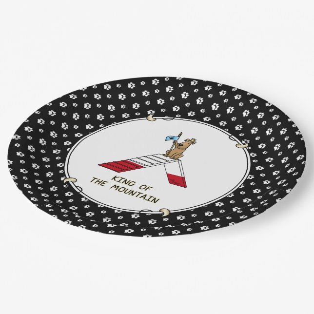 Champion king of the mountain dog agility funny paper plate (Angled)