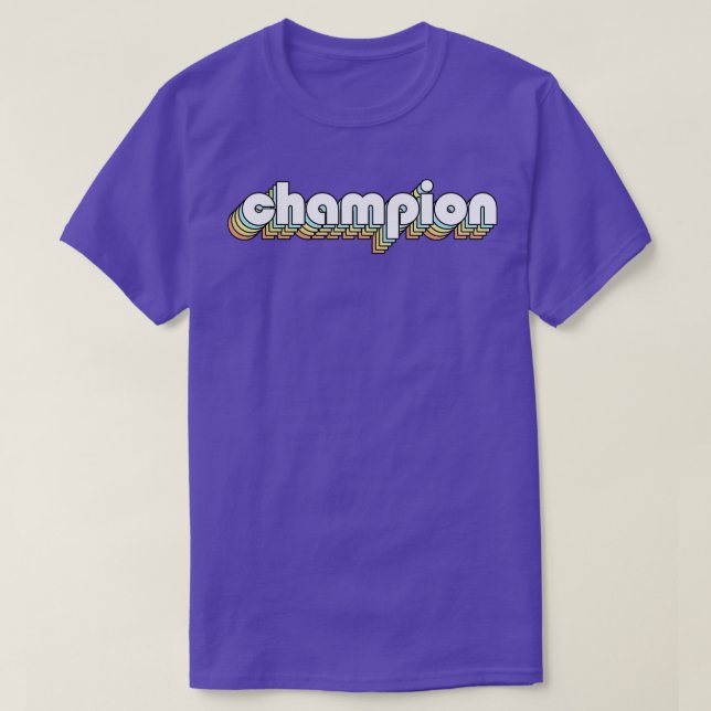 Champion Retro Rainbow Typography Faded Style T-Shirt (Design Front)