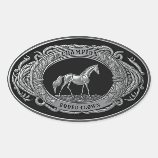 Champion Rodeo Clown Sports Event Western Buckle   Oval Sticker (Front)