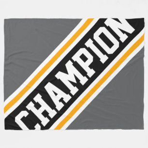 CHAMPION Sporty Grey Yellow Black Racing Stripes Fleece Blanket