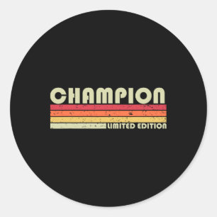 Champion Surname Funny Retro Vintage 80s Birthday Classic Round Sticker