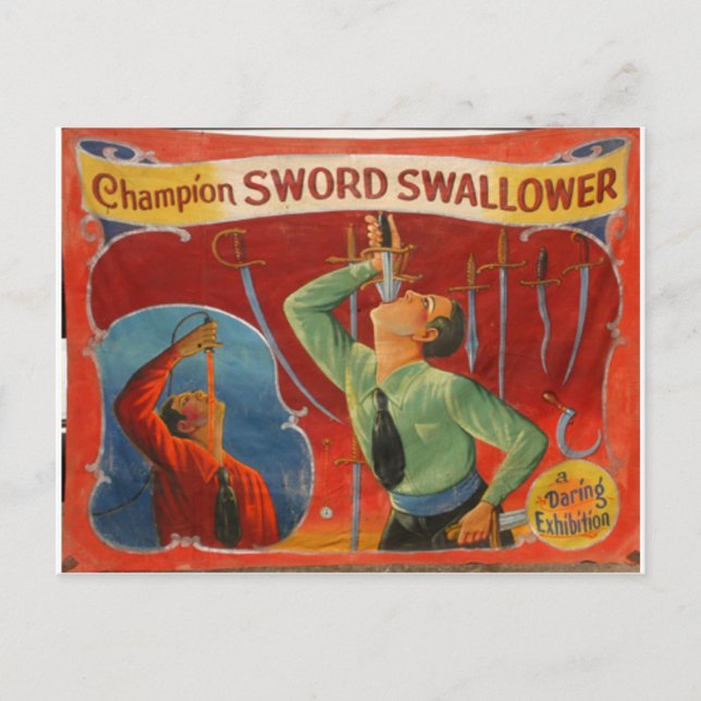 Champion Sword Swallower Postcard (Front)