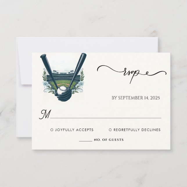 Champion Team Ball Field Pitch Baseball Wedding RSVP Card (Front)