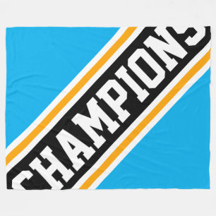 CHAMPIONS Athletic Azure Blue Black Racing Stripes Fleece Blanket