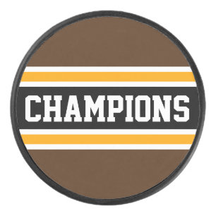 CHAMPIONS Athletic Brown Orange Black Stripes Hockey Puck