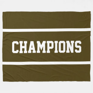 CHAMPIONS Athletic Brown Sporty White Text Stripes Fleece Blanket