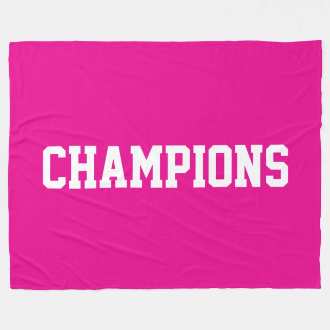 CHAMPIONS Athletic White Text On Bright Pink Fleece Blanket (Front (Horizontal))