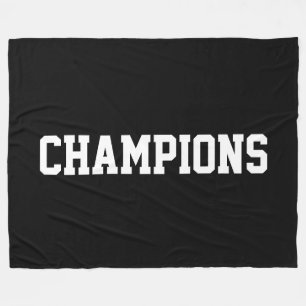 CHAMPIONS Athletic White Text On Sporty Black Fleece Blanket