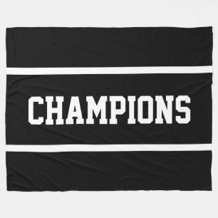 CHAMPIONS Bold Black Sporty White Text Stripes Fleece Blanket