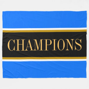 CHAMPIONS Bright Blue Black White Racing Stripes Fleece Blanket