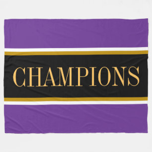 CHAMPIONS Bright Blue Black White Racing Stripes Fleece Blanket