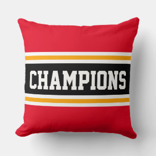 CHAMPIONS Bright Red Black Orange Athletic Stripes Cushion