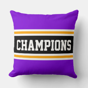 CHAMPIONS Fun Bright Purple Black Athletic Stripes Cushion