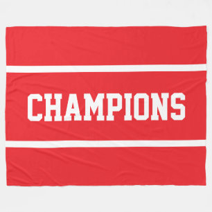 CHAMPIONS Fun Bright Red Sporty White Text Stripes Fleece Blanket