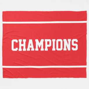 CHAMPIONS Sporty White Text Stripes On Bright Red Fleece Blanket