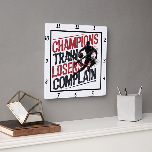 Champions Train Users Complain Basketball Square Wall Clock (Office)