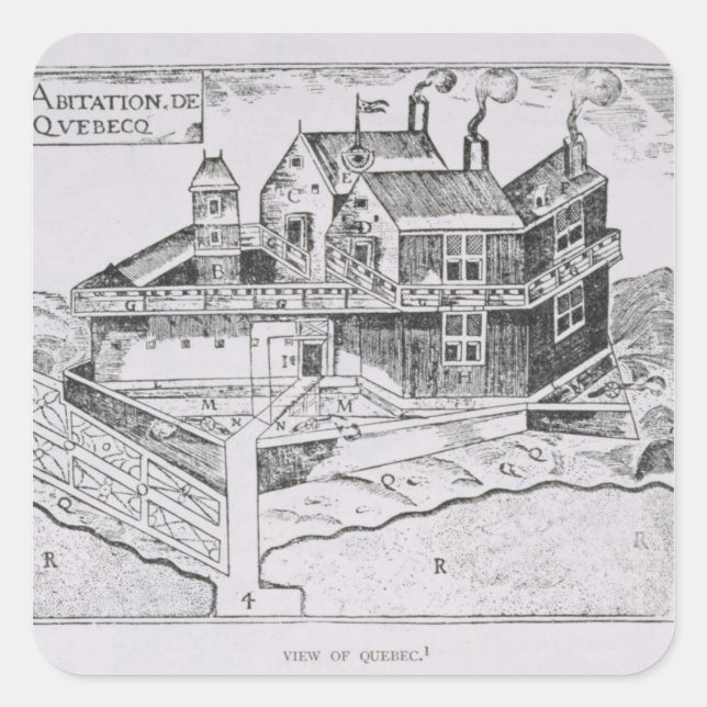 Champlain's View of Quebec Square Sticker (Front)