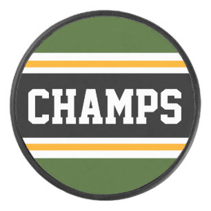 CHAMPS Athletic Green Black Orange Racing Stripes Hockey Puck