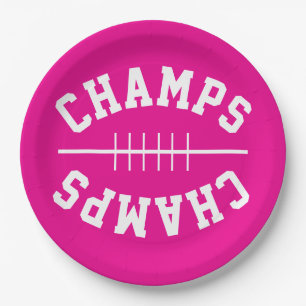 CHAMPS Football Shaped Text On Bright Paper Plate