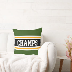CHAMPS Forest Green Black Yellow Racing Stripes Cushion