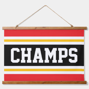 CHAMPS Fun Bright Red Black Yellow White Stripes  Hanging Tapestry