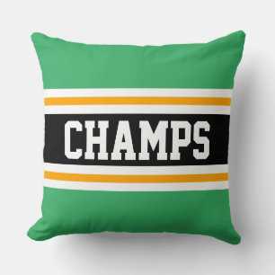 CHAMPS Sporty Bright Green Black Yellow Stripes Cushion