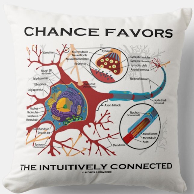 Chance Favours The Intuitively Connected (Neuron) Cushion (Neuron/synapse throw pillow for anyone who believes that chance favors the intuitively connected)