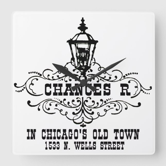 Chances R Restaurant, Chicago and Chicagoland area Square Wall Clock (Front)