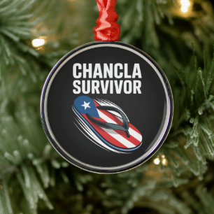 chancla survivor funny spanish joke metal ornament